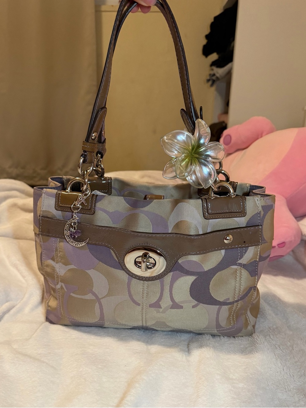 Coach Grey& Lavender Signature Canvas Shoulder Bag